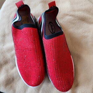 Atalina Red Black White Rhinestone Pull On Comfort Stretch Gym Travel Sneaker